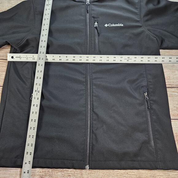 Columbia Jacket Mens Large Black Fleece Lined Full Zip Pockets Softshell Hiking - Picture 2 of 5